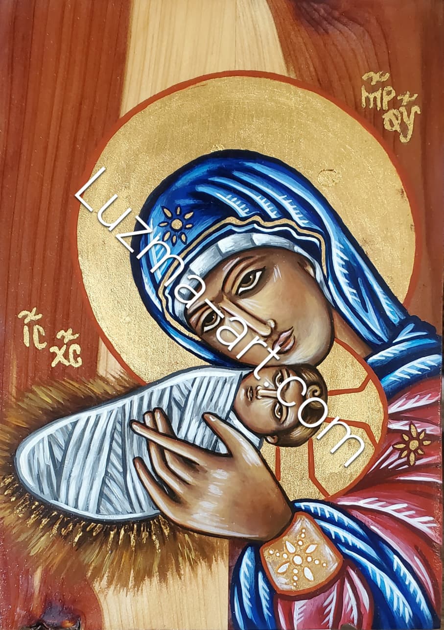 PRINT - Mary & The Child Jesus (on Cedar)