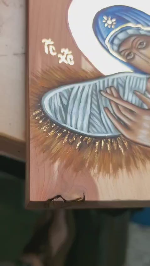 PRINT - Mary & The Child Jesus (on Cedar)